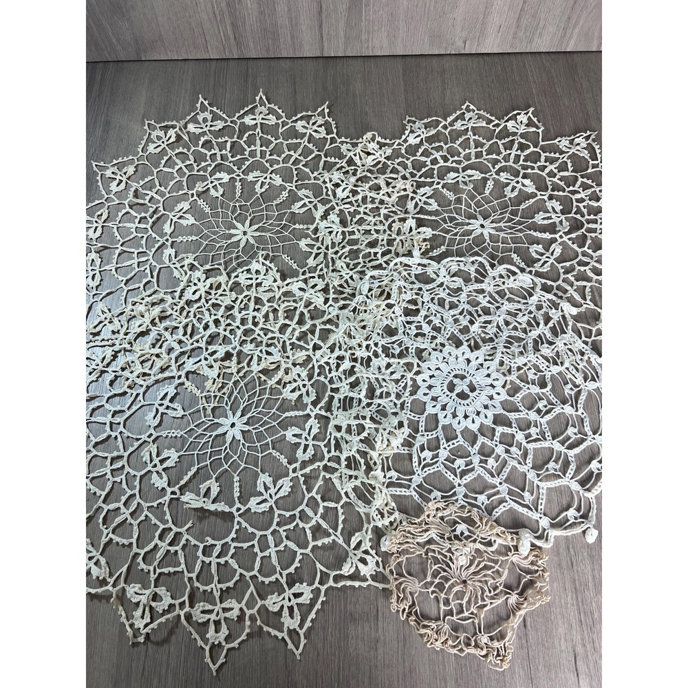 Lot of 5 delicate crochet lace doilies unstarched off white Vintage